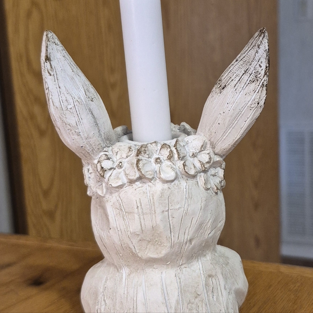 Charming White Bunny Candle Holder, 6.5"     Candle not included. - Picture 3 of 6